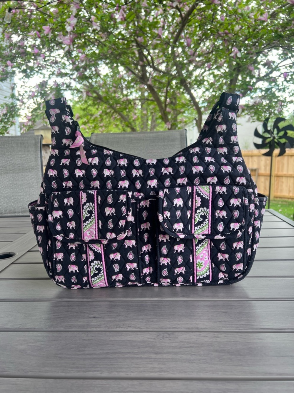 Vintage VERA BRADLEY Pink Elephants 2007 Largo Cargo Crossbody Bag Y2K